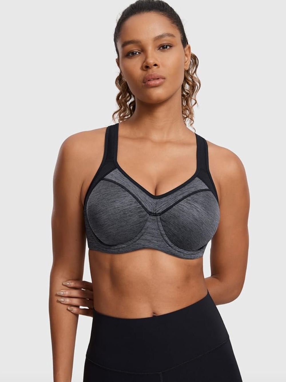 High-Support Racerback Sports Bra in Charcoal Grey